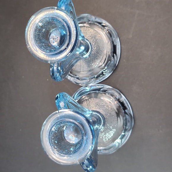 Vintage Pair of Bagley Rutland Blue Glass Candlesticks - Picture 3 of 7